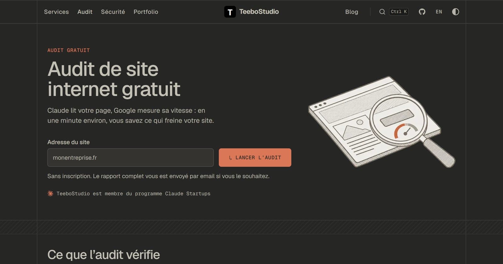 Page de l’audit de site internet gratuit de TeeboStudio