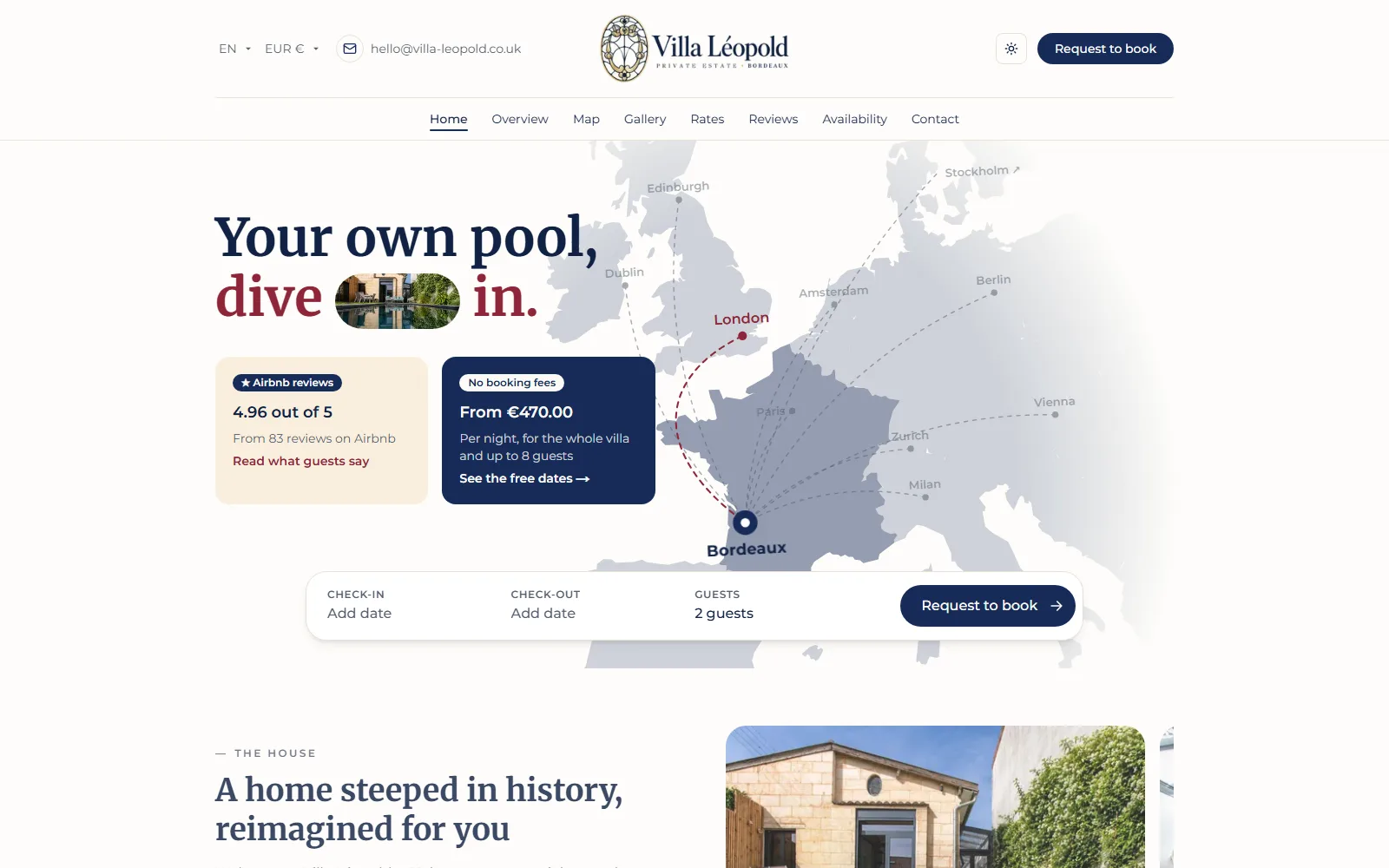 Home page of the Villa Léopold website