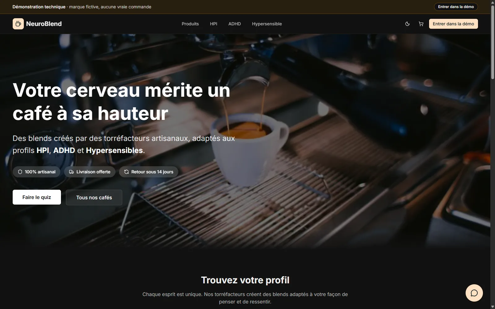 Page d’accueil de la démo NeuroBlend