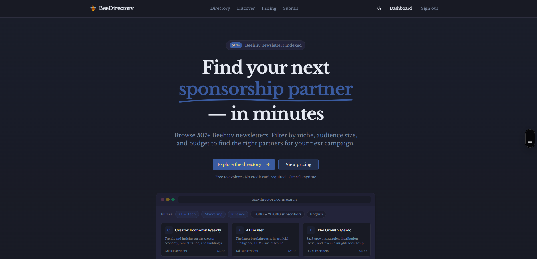 BeeDirectory - Annuaire SaaS newsletters Beehiiv